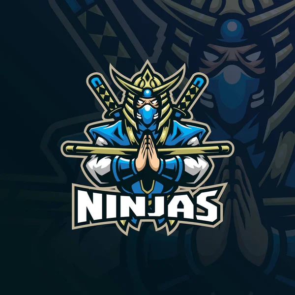 Ninja Mascot Logo Design Vector Modern Illustration Concept Style Badge — Stok Vektör