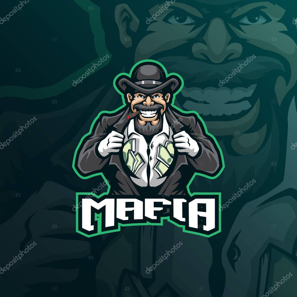 Mafia mascot logo design vector with modern illustration concept style for badge, emblem and t shirt printing. mafia illustration for sport and esport team.
