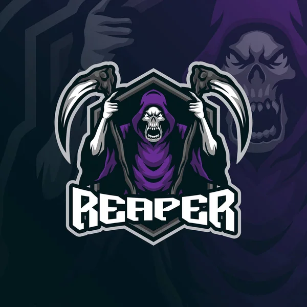 Reaper Σχεδιασμό Λογότυπο Μασκότ Σύγχρονη Εικόνα Στυλ Έννοια Για Σήμα — Διανυσματικό Αρχείο