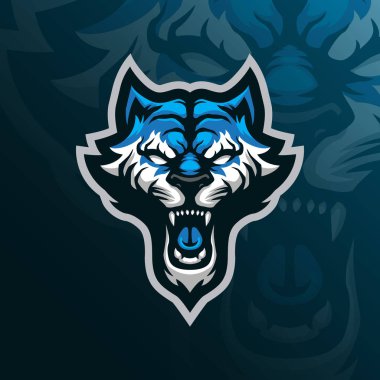 Rozet, amblem ve t-shirt baskısı için modern illüstrasyon konsepti olan kaplan maskotu logo tasarımı vektörü. Tiger spor ve esport takımı için baş illüstrasyon.