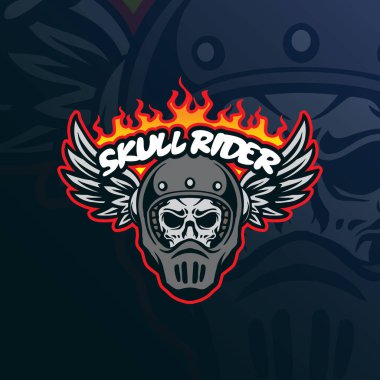 Rozet, amblem ve t-shirt baskısı için modern illüstrasyon konsepti olan Kafatası maskotu logo tasarımı vektörü. Kafatası sürücüsü illüstrasyonu.