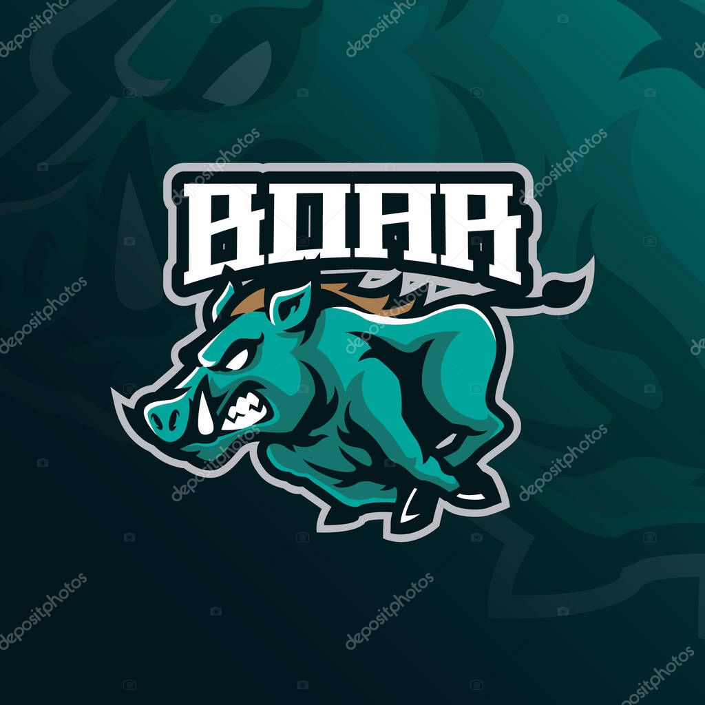 Boar mascot logo design vector with concept style for badge, emblem and t shirt printing. Angry Boar illustration for sport and esport team.