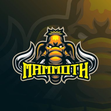 Rozet, amblem ve t-shirt baskısı için modern illüstrasyon konsepti olan mamut maskot logosu tasarımı. Spor ve esport takımı için Mamut baş illüstrasyonu.