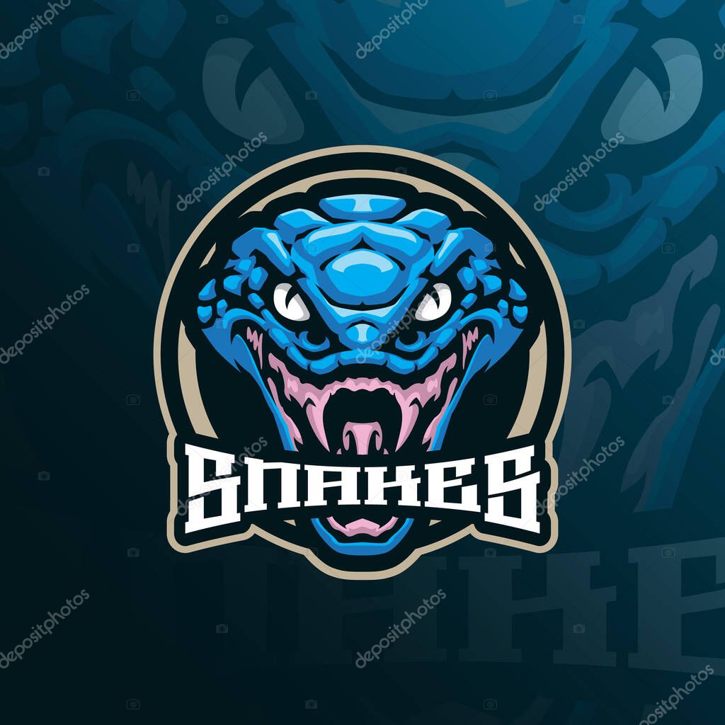 Snake mascot logo design with modern illustration concept style for badge, emblem and t shirt printing. Snake head illustration for sport and esport team.