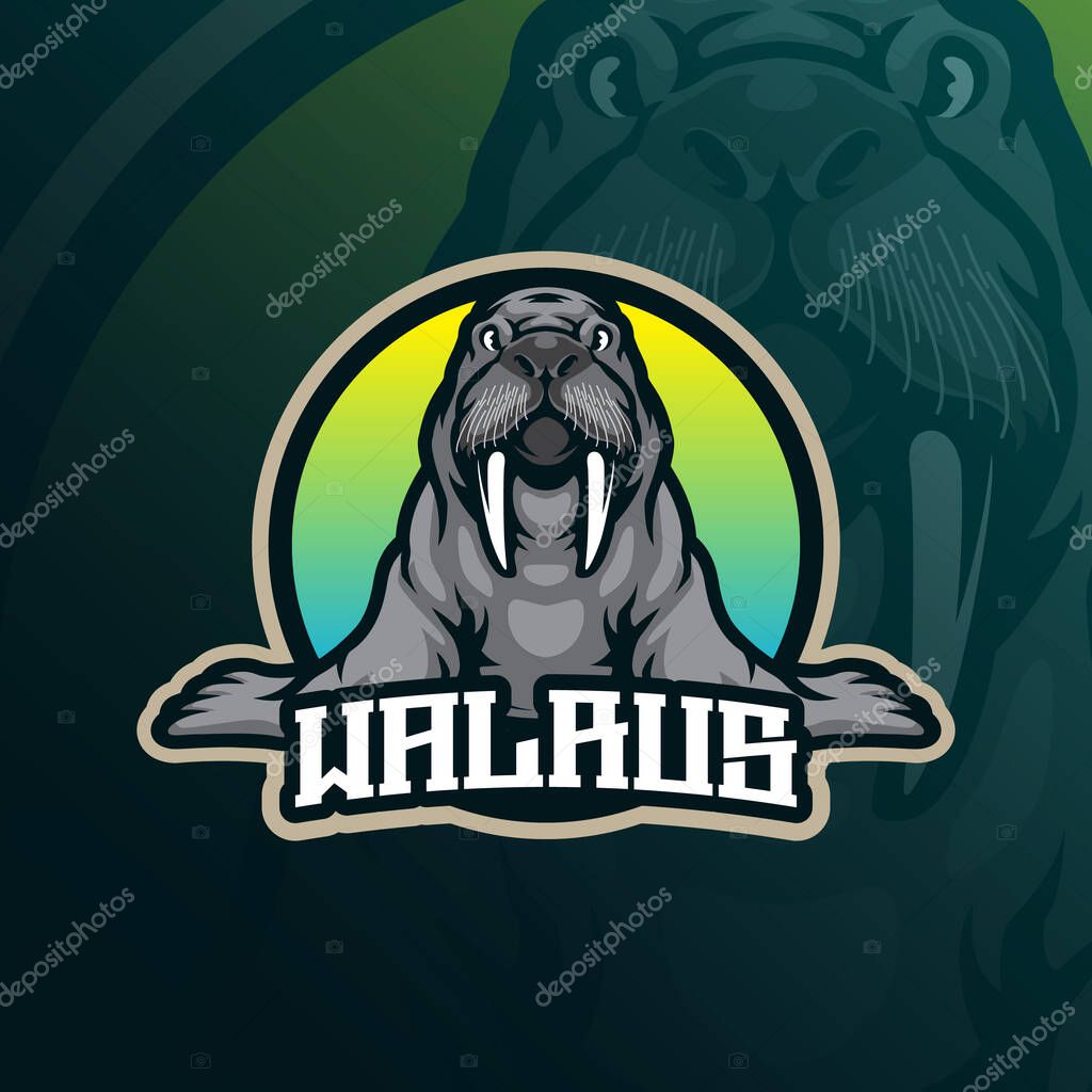 Walrus mascot logo design with modern illustration concept style for badge, emblem and t shirt printing. Cute walrus illustration.