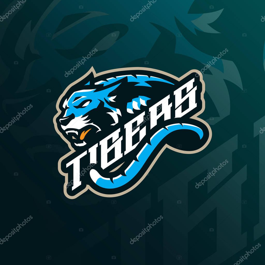 Tiger mascot logo design vector with modern illustration concept style for badge, emblem and t shirt printing. Angry tiger illustration for sport and esport team.