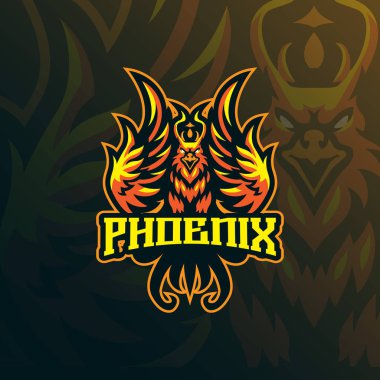 Rozet, amblem ve t-shirt baskısı için modern illüstrasyon konsepti olan Phoenix maskot logosu tasarımı. Spor ve esport takımı için Phoenix illüstrasyonu.