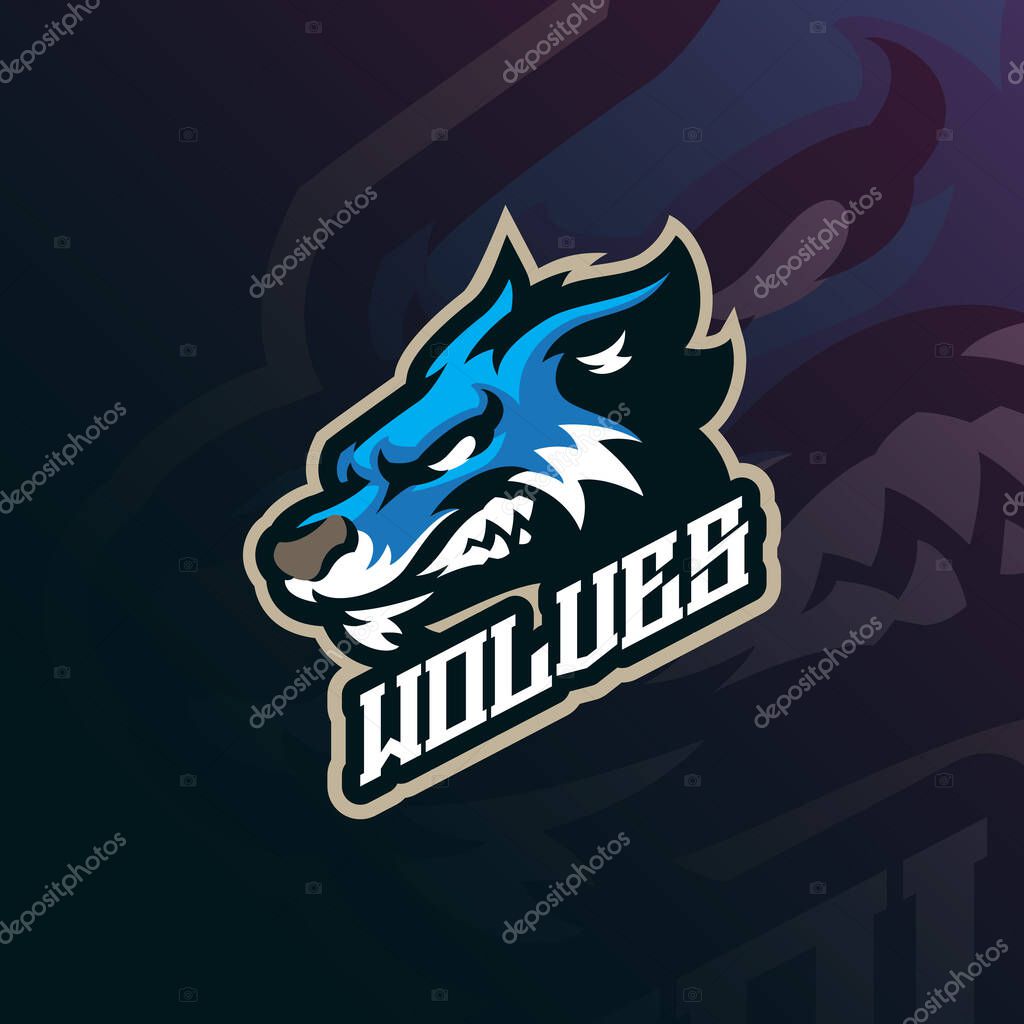 Wolf mascot logo design with modern illustration concept style for badge, emblem and t shirt printing. Wolf head illustration for sport and esport team.