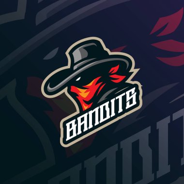 Haydutlar maskot logosu tasarımı vektörü. Rozet, amblem ve t-shirt baskısı için modern illüstrasyon konsepti. Haydutlar baş resimleme.