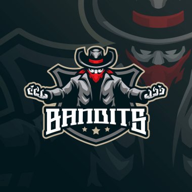 Haydutlar maskot logosu tasarımı vektörü. Rozet, amblem ve t-shirt baskısı için modern illüstrasyon konsepti. Haydutlar spor ve esport takımı için resimleme.