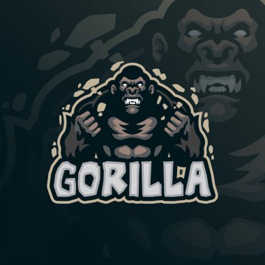 Rozet, amblem ve t-shirt baskısı için modern illüstrasyon konsepti olan goril maskotu logo tasarımı vektörü. Kızgın goril illüstrasyonu.