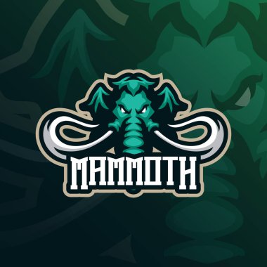 Rozet, amblem ve t-shirt baskısı için modern illüstrasyon konsepti olan mamut maskot logo tasarım vektörü. Mamut baş illüstrasyonu.