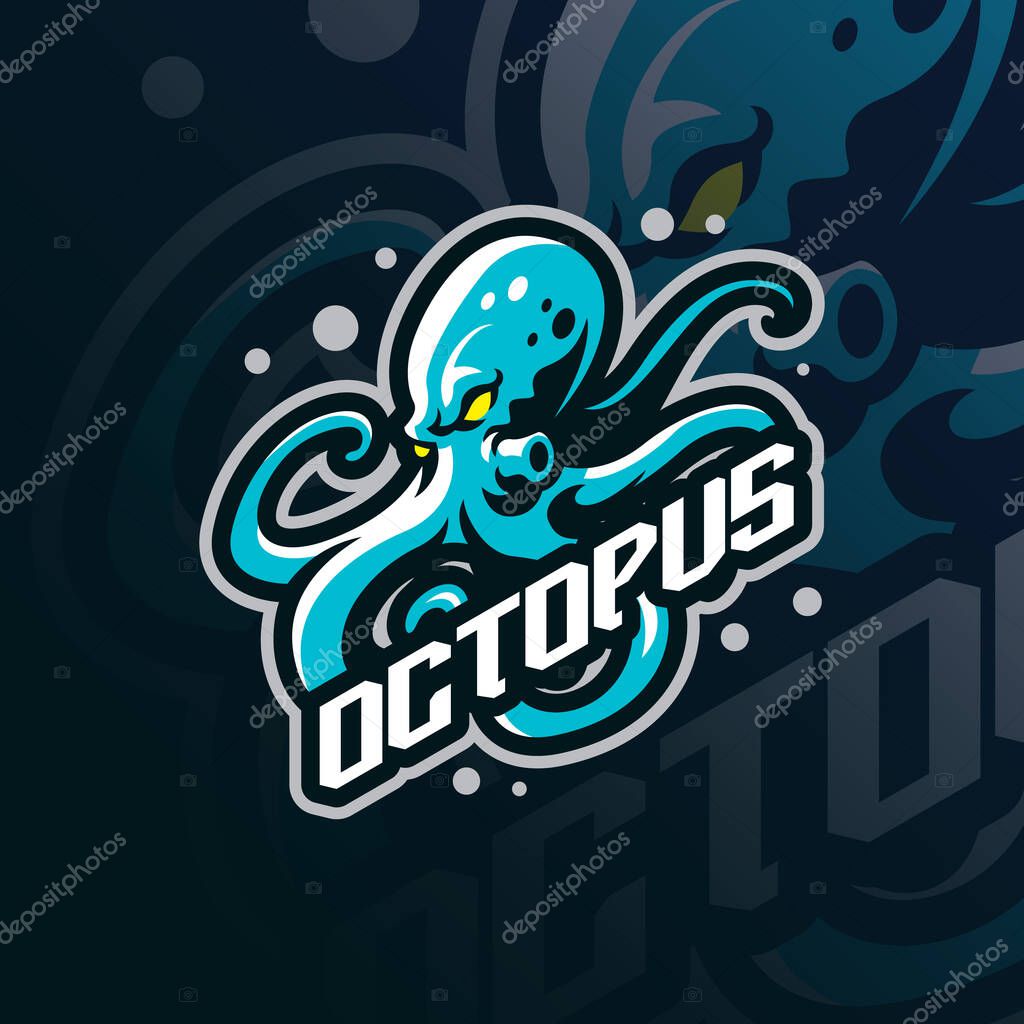 Octopus mascot logo design vector with modern illustration concept style for badge, emblem and t shirt printing. Angry octopus illustration for sport team.
