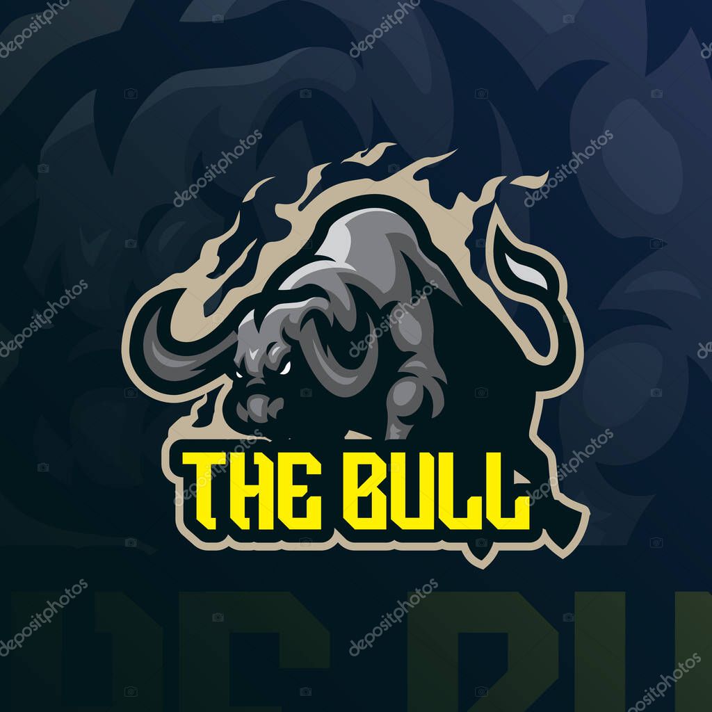 Bull mascot logo design for sport team and t-shirt printing. Angry bull illustration.