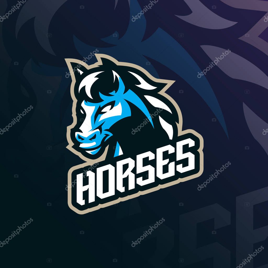 Horses mascot logo design vector with modern illustration concept style for badge, emblem and t shirt printing. Horses head illustration for sport and esport team.