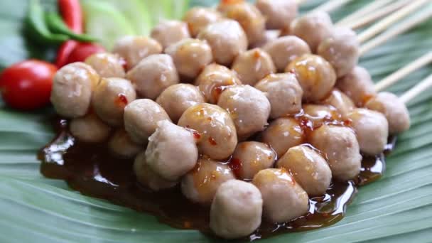 タイアジアのトーストミートボールのおいしいストリートフード — ストック動画
