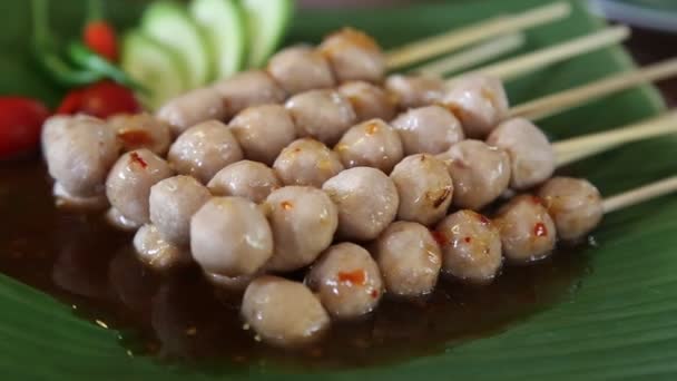 Albóndigas Tostadas Sabrosa Comida Callejera Tailandia Asia — Vídeo de stock