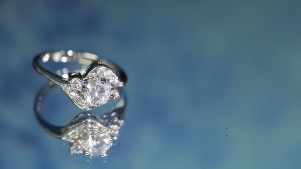 Diamond Ring Dark Blue Background Wedding Ring Engagement Ring — Stock Video