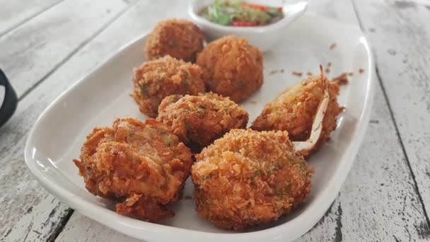 Homemade Seafood Mini Crab Cake Balls — Stock Video