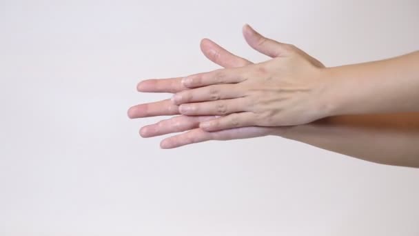Hand Cream Moisturizing Woman Wears Palms — Stock Video