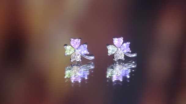 Multi Colored Gemstone Earrings Elegant Design Women — Stock Video