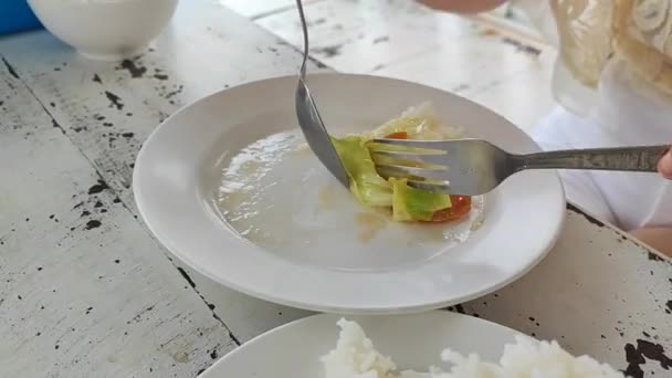 Chou Frit Avec Sauce Poisson Riz Cuit Vapeur — Video