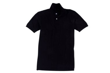 Beyaz arkaplanda boş Polo tişört rengi siyah ön görünüm