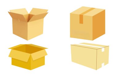 Farklı kahverengi karton paketleme kutuları. Karton kutu maketleri koleksiyonu. Nakliye kutusu kırılabilir levhalarla açılıp kapatılıyor. Paket paketleme şablonu