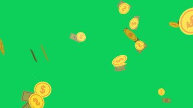 Money Falling en yüksek çözünürlüklü yeşil ekran arka plan, kolay düzenlenebilir yeşil ekran video, yüksek kaliteli 3D görüntü vektörü. Üst seçim yeşil ekran