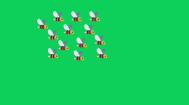 Yeşil ekran üzerinde uçan arı sürüsü.