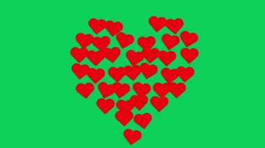 Krom anahtarlı arka planda kırmızı kalpler. Canlandırmanın 3B canlandırması.