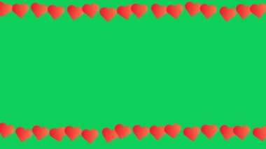 Krom anahtarlı arka planda kırmızı kalpler. Canlandırmanın 3B canlandırması.