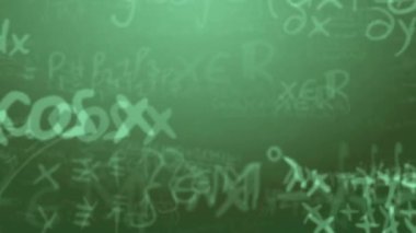 Matematik, bilim, fizik, matematik denklemi denklemi kara el yazısı metin döngüsü animasyon yeşil ekran arkaplanı üzerinde üstüste efekt
