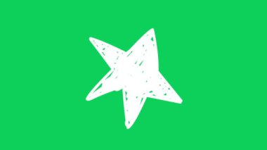 Yeşil ekrana el çizimi bir yıldız sembolü. Kalem karalama stili. Çizilmiş hareket ögesi. Döngü. Gömülü alfa kanalı.