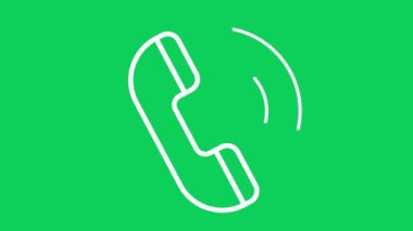 Yeşil ekran krom anahtarı ve beyaz arkaplanda gelen arama simgesi Canlandırması. 4K görüntülerde telefon zili işareti.