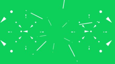 Patlayıcı beyaz çizgiler, kıvılcımlar, havai fişekler, yeşil arka plan