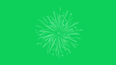 Patlayıcı beyaz çizgiler, kıvılcımlar, havai fişekler, yeşil arka plan
