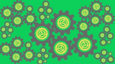 Dişliler grubu yeşil ekran arka planında döner