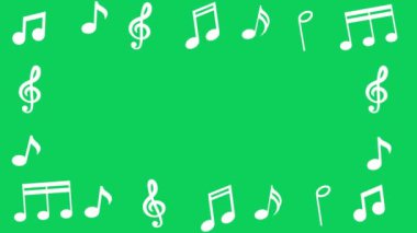 Yeşil ekran arkaplanındaki müzik sembolleri dekoratif çerçeve