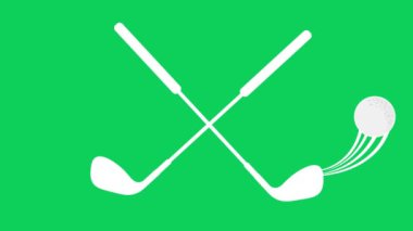 Golf sopaları yeşil ekran veya krom anahtar. Ekranda golf sopaları patladı. Golf sopaları patlamış arka plan.