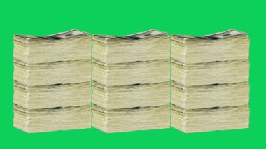 Dolar Gagaları Yeşil Ekran. Yağmur Efektleri. 3D animasyon Para Yağmuru, iş animasyonu Para, üretim geçmişini etkiler. Dikey video.