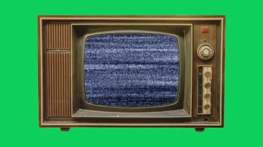 Yeşil Ekran krom anahtar arkaplanlı Retro Stil TV Seti, 60 'lı yılların tahıllı ve gürültülü analog televizyonu.