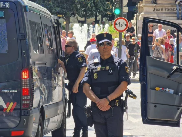 Granada Hiszpania Maja 2023 Policja Strzegąca Demonstracji Związków Zawodowych Partii — Zdjęcie stockowe