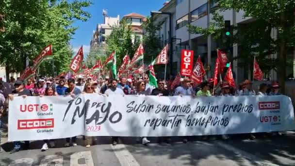 Granada Spanyolország 2023 Május Szakszervezetek Munkásjogi Pártok Demonstrációja Május Jén — Stock videók