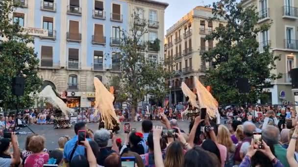 2023年5月3日 スペインのアンダルシア州グラナダ プロのダンサーのグループは 十字架の日にグラナダのプラザ Ayuntamientoでフラメンカを踊ります 市内の伝統的な祭り — ストック動画