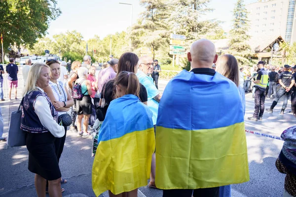Granada Andalusia Spain October 5Th 2023 Ukrainians Demonstrating Ukrainian Costumes — Stock Photo, Image
