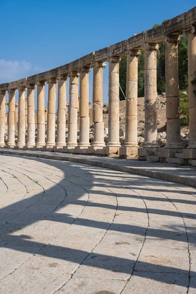 Oval Forum Columns Gerasa Ancient Roman City Jerash Jordan — Stock Photo, Image