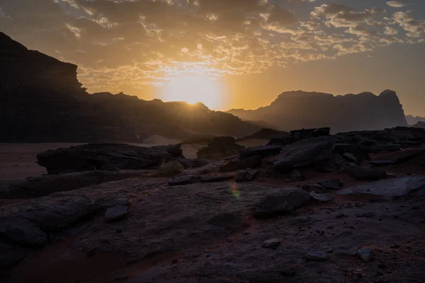 Wadi Rum Sonnenuntergang Der Abenddämmerung Jordanien — Stockfoto