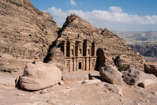 Deir Mosteiro Petra Jordânia Também Soletrado Dayr Deir Túmulo Nabatean — Fotografia de Stock