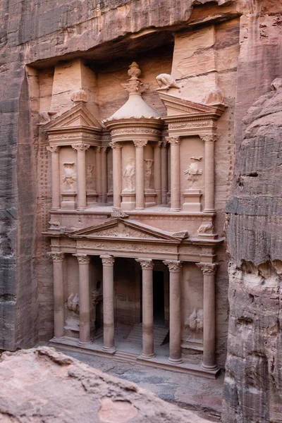 Finansministeriet Eller Khazne Firaun Detail Petra Jordanien Fasaden Nabatean Tomb — Stockfoto